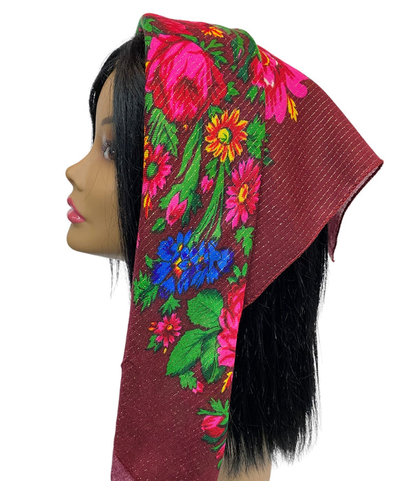Traditional Scarves | Rose Garden with Lurex | Burgundy