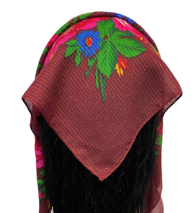 Traditional Scarves | Rose Garden with Lurex | Burgundy