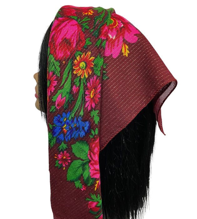 Traditional Scarves | Rose Garden with Lurex | Burgundy
