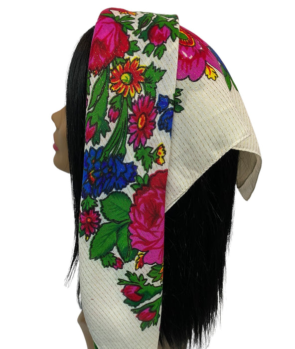 Traditional Scarves | Rose Garden | White