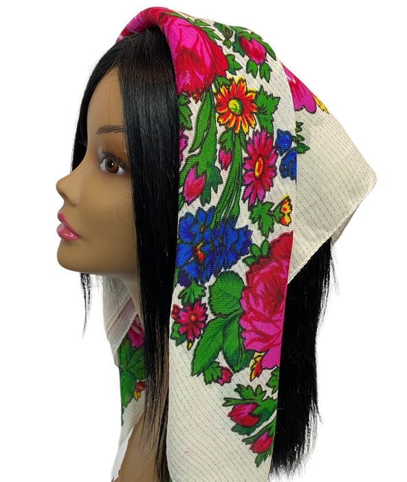 Traditional Scarves | Rose Garden | White