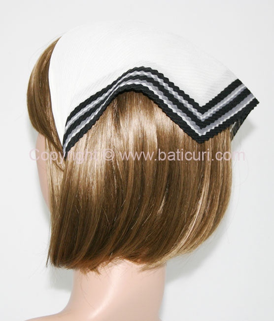 118-102 Pleated Italian | Solid White with Black Multi-Striped Border