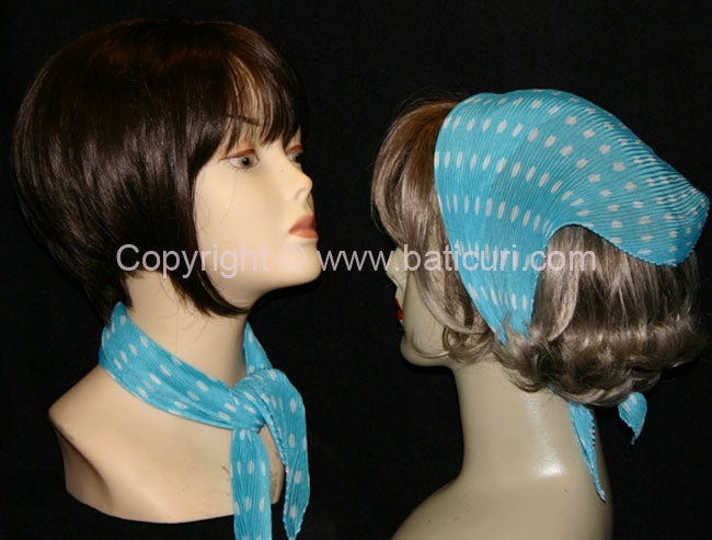 Pleated Polyester | Polka Dots | Aqua Blue