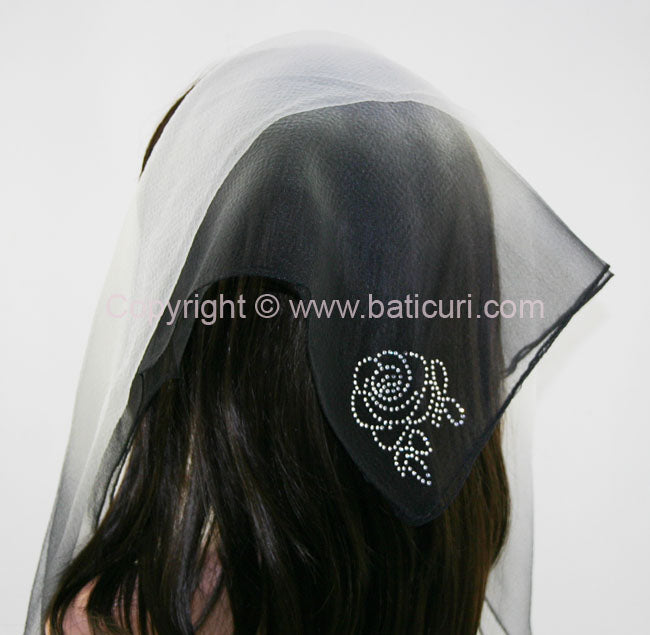 "SQ Rhinestone Two-Tone White /Black with silver rose